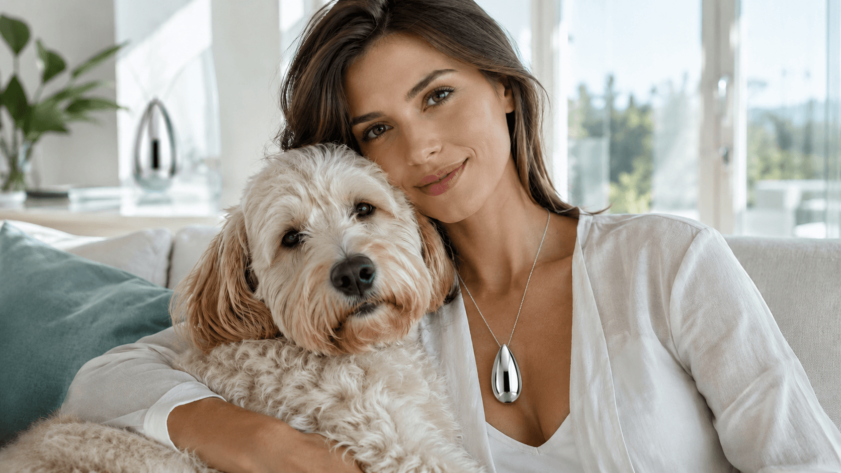 Soaira im Alltag — Frau mit Hund, entspannt zu Hause